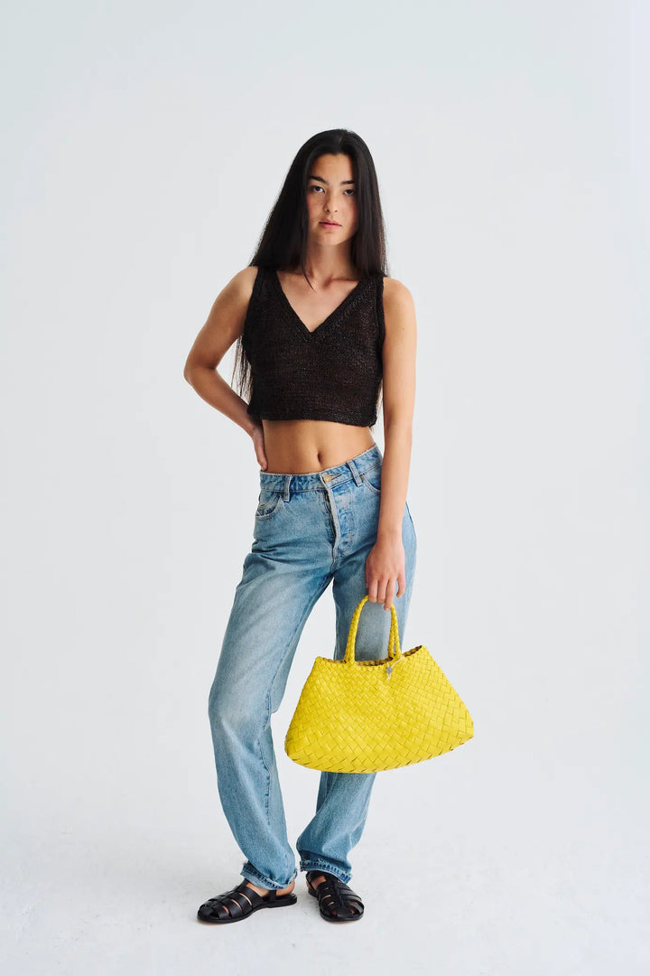 Dragon Diffusion - Santa Croce Small Yellow - Woven Leather Bag Handmade