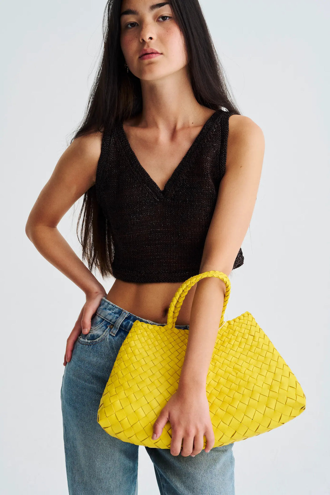 Dragon Diffusion - Santa Croce Small Yellow - Woven Leather Bag Handmade