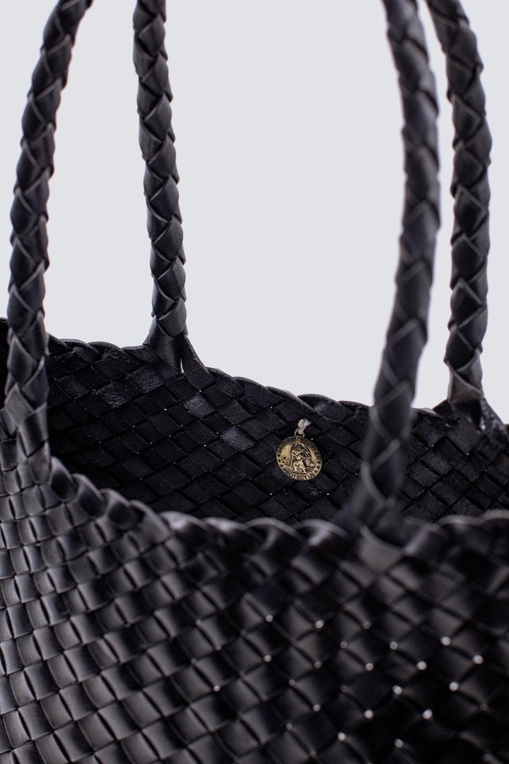 Dragon Diffusion woven leather bag handmade - Santa Croce Big Black