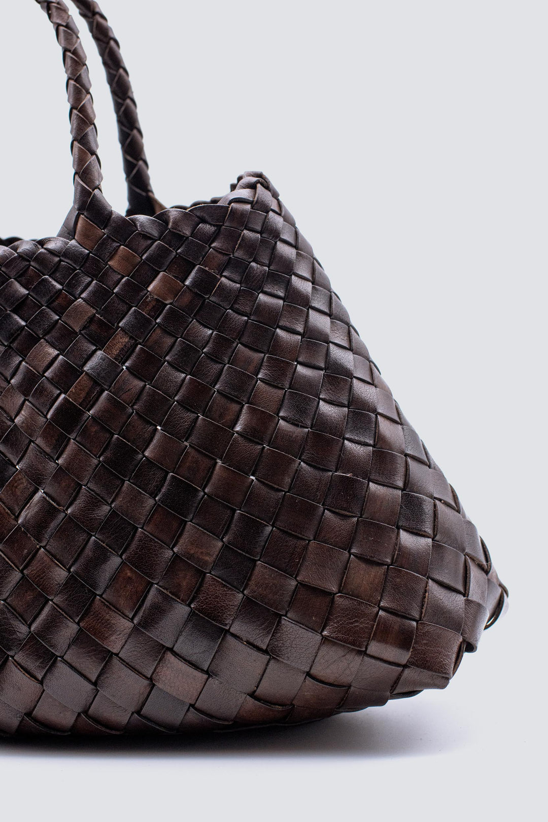 Dragon Diffusion woven leather bag handmade - Santa Croce Small Dark Brown
