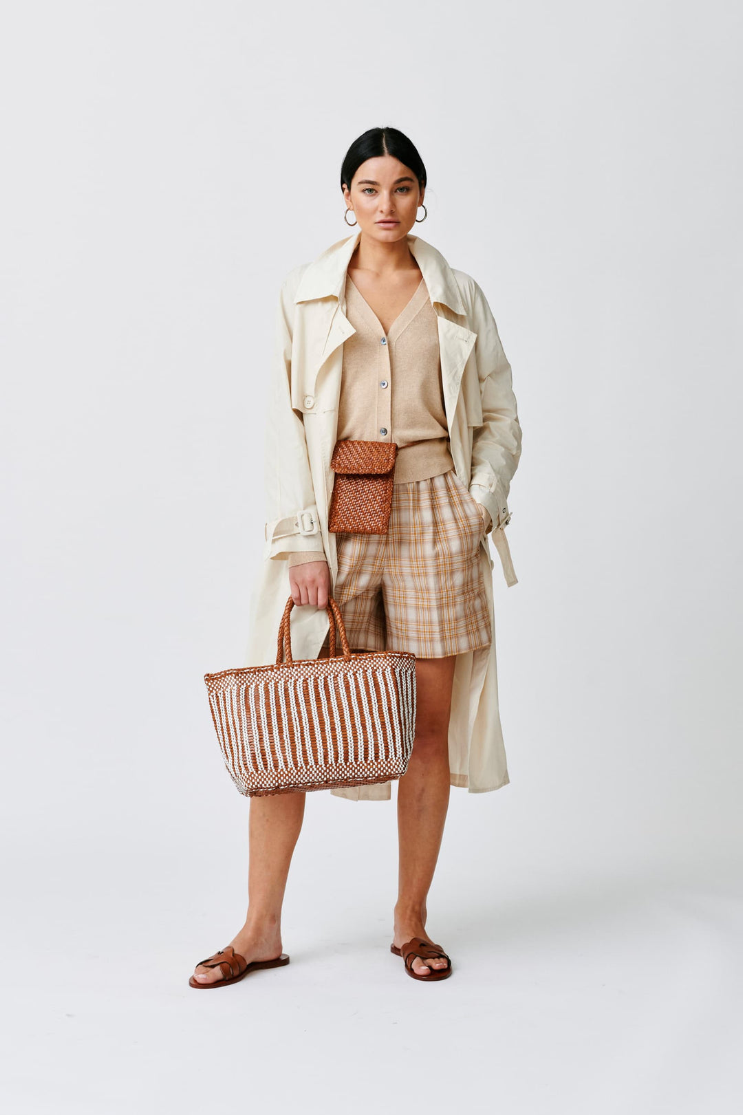 Dragon Diffusion woven leather bag handmade - Bali Big Tan White