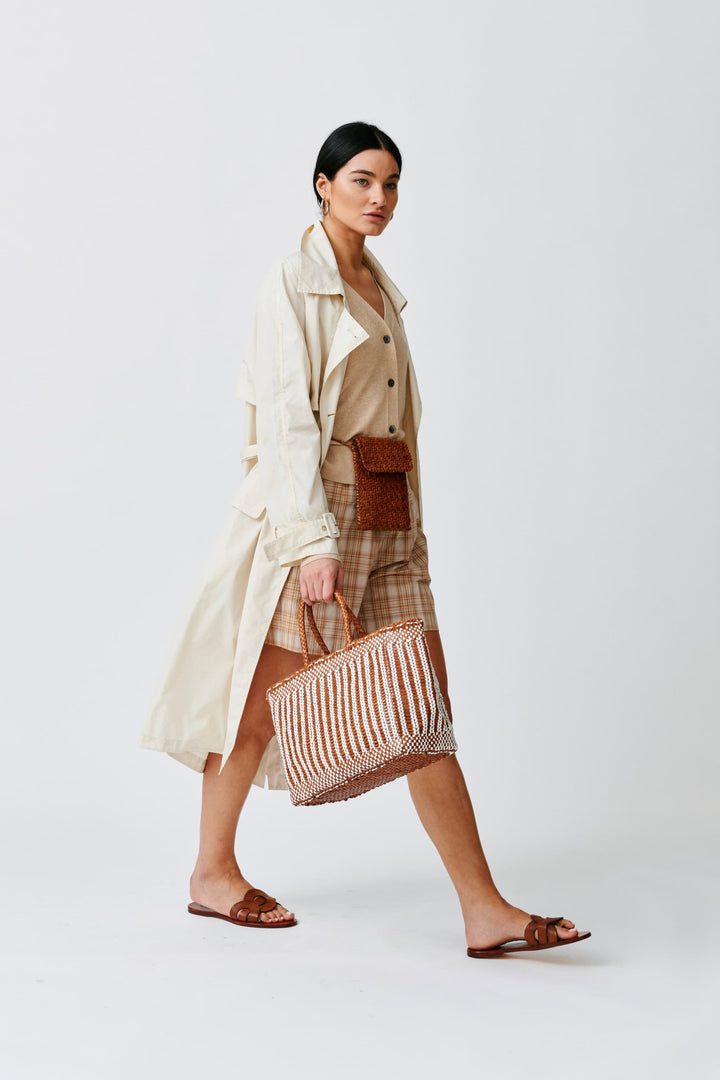 Dragon Diffusion woven leather bag handmade - Bali Big Tan White