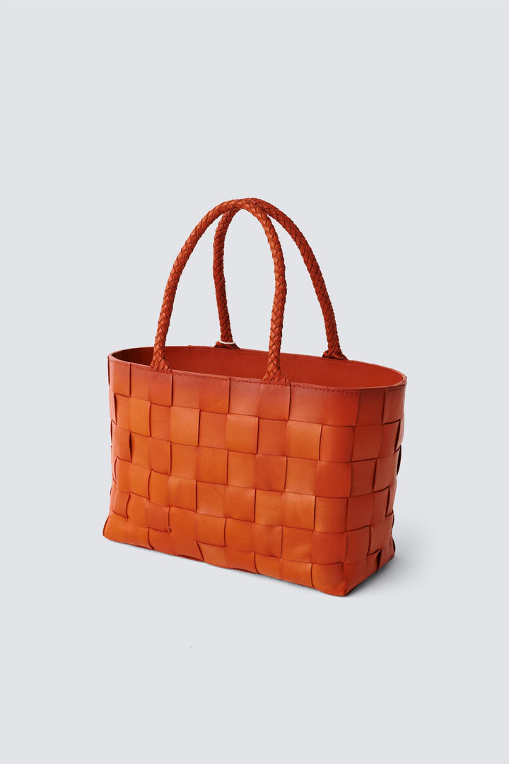 Dragon Diffusion woven leather bag handmade - Japan Tote w/ woven handles Orange 