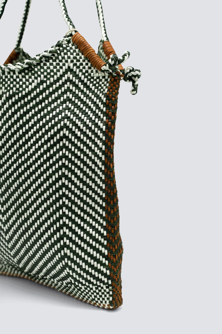 Dragon Diffusion Woven Leather Bag - Minga Tote White / Forest Green / Tan