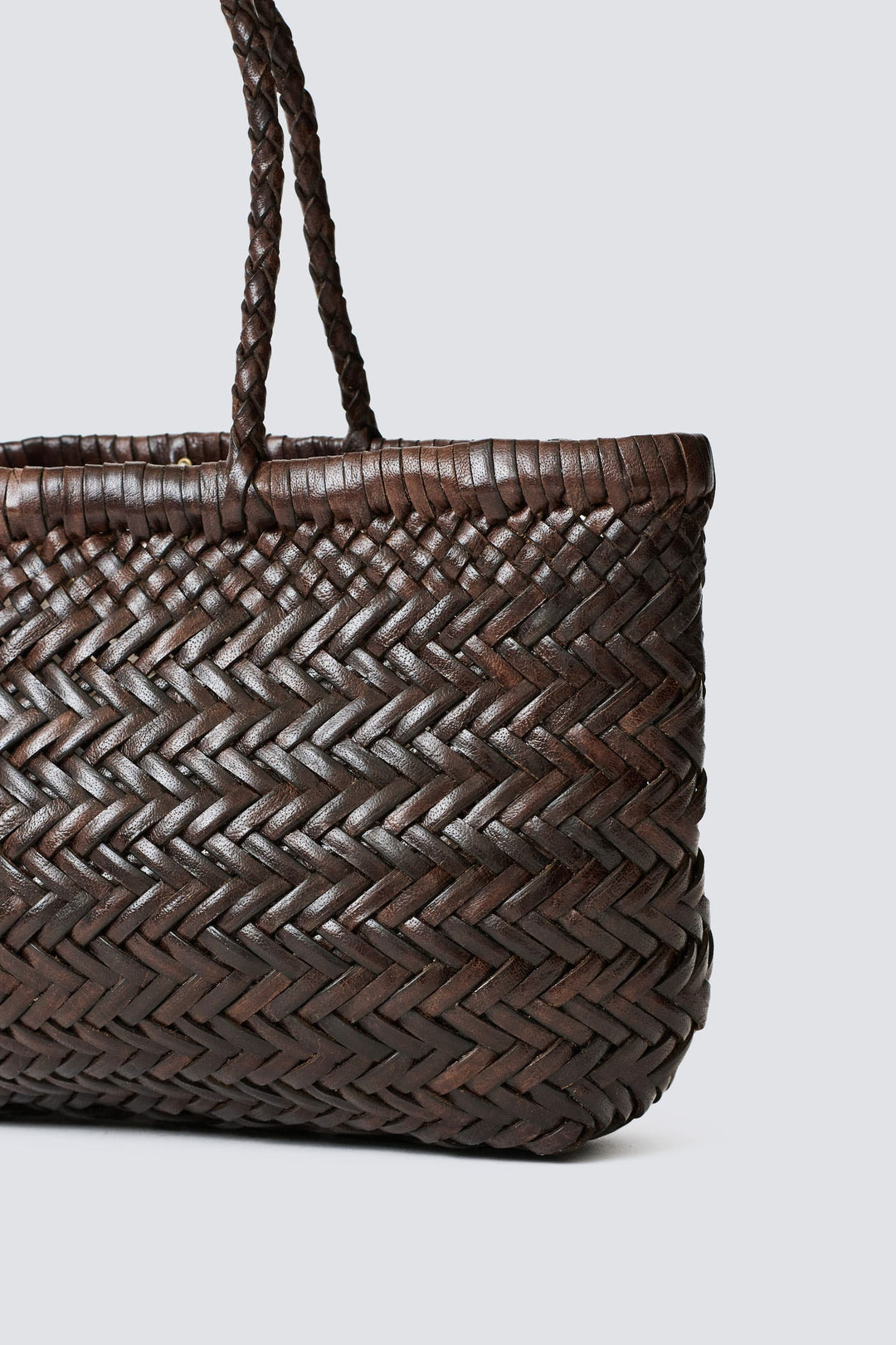 Dragon Diffusion woven leather bag handmade - Mini Flat Gora Dark Brown