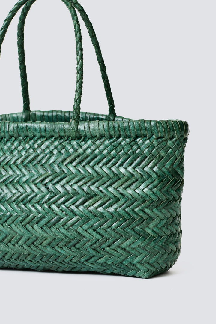 Dragon Diffusion woven leather bag handmade - Mini Flat Gora Forest Green