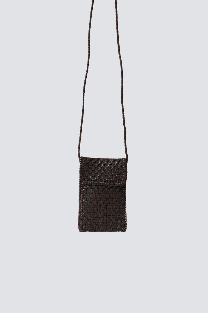 Dragon Diffusion woven leather bag handmade - Phone Crossbody Dark Brown