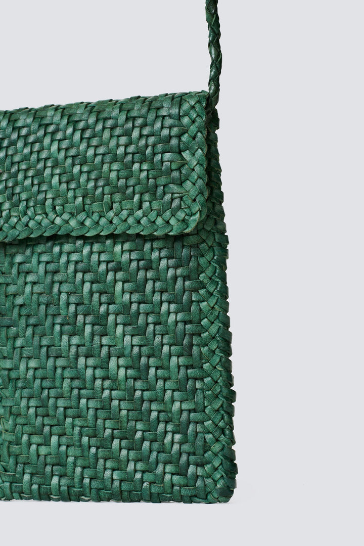 Dragon Diffusion woven leather bag handmade - Phone Crossbody Forest Green