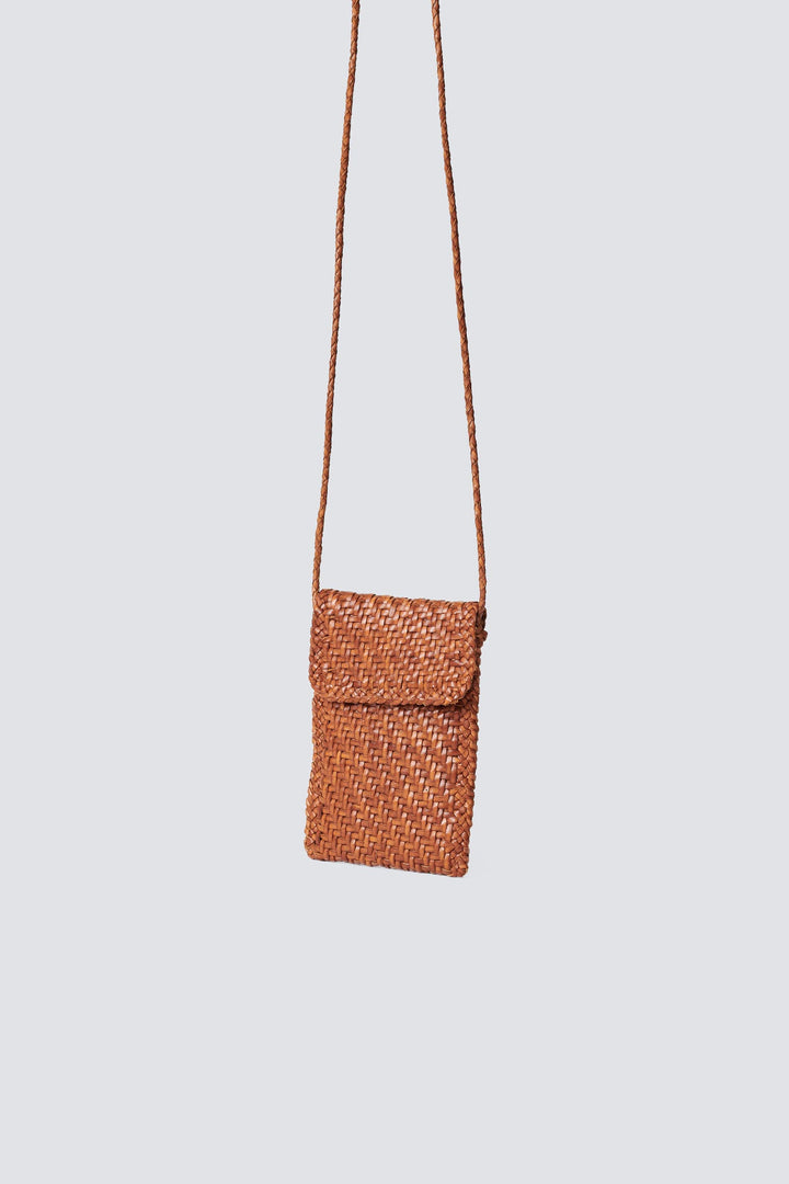 Dragon Diffusion woven leather bag handmade - Phone Crossbody Tan