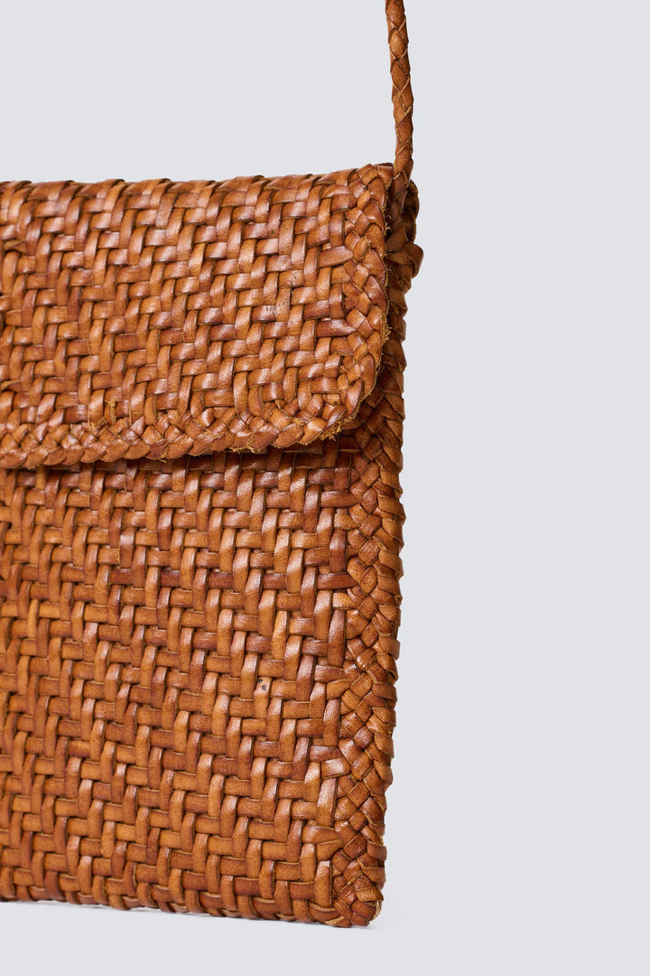 Dragon Diffusion woven leather bag handmade - Phone Crossbody Tan