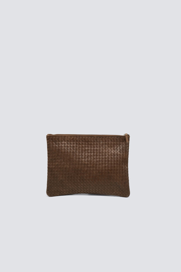 Dragon Diffusion woven leather bag handmade - A4 Pochette Dark Brown