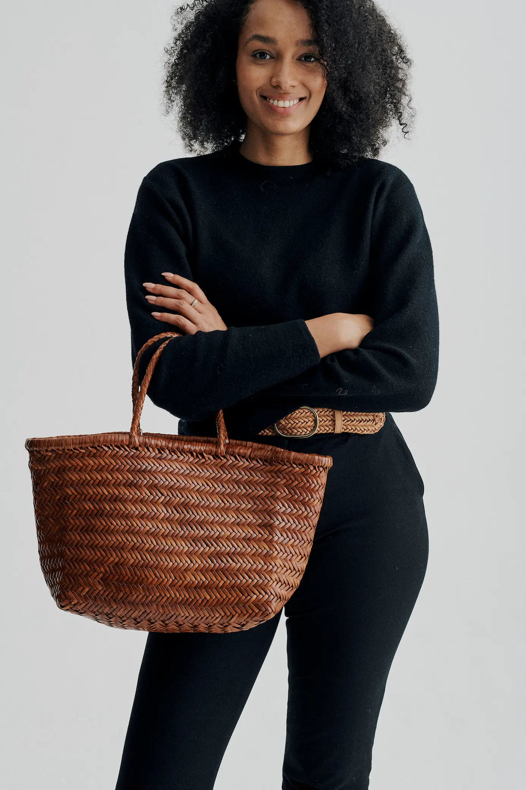 トートバッグ Dragon Diffusion TRIPLE JUMP BIG - Woven leather bag Dragon Diffusion - Triple Jump Big Tan