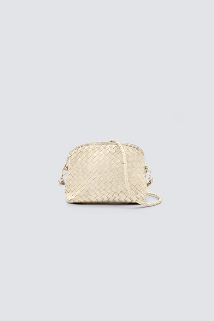 良品 dragonドラゴン Chunky Fellini Pochette レザーメッシュ ショルダーバッグ ホワイト レディース 古着 中古 USED dragon-diffusion-woven-leather