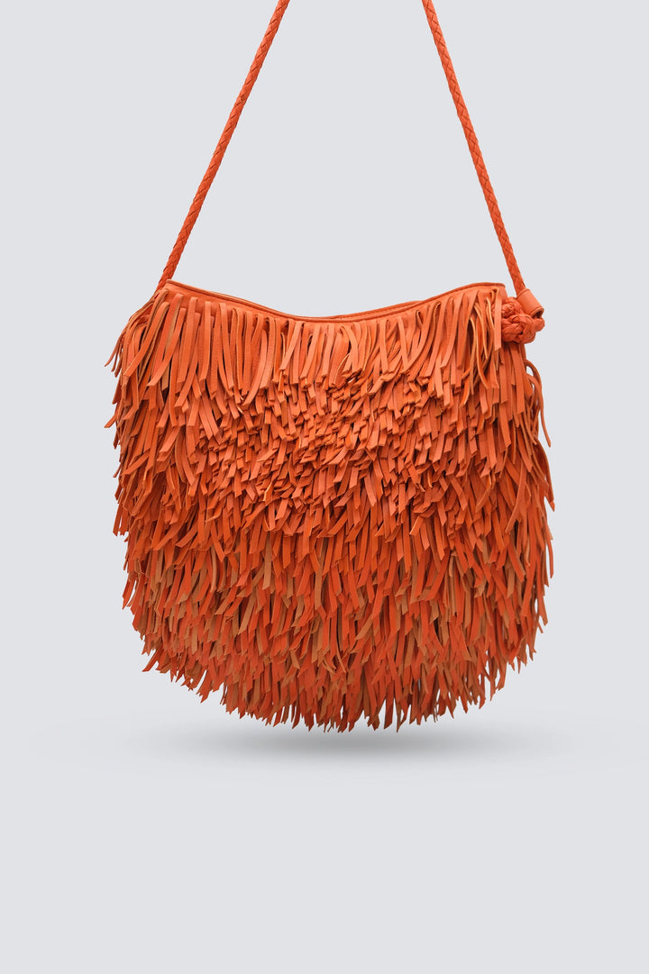 Dragon Diffusion - Woven Leather Bag - Fringe Hobo Orange