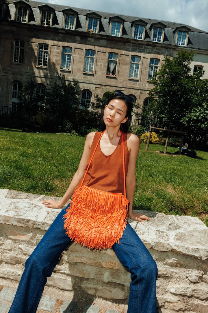 Dragon Diffusion - Woven Leather Bag - Fringe Hobo Orange