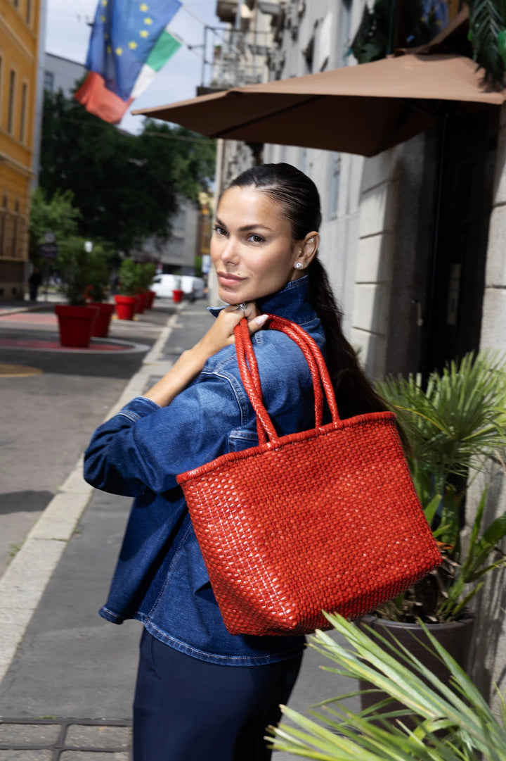 Dragon Diffusion - B Weave Big Poppy Red - Woven Leather Bag Handmade