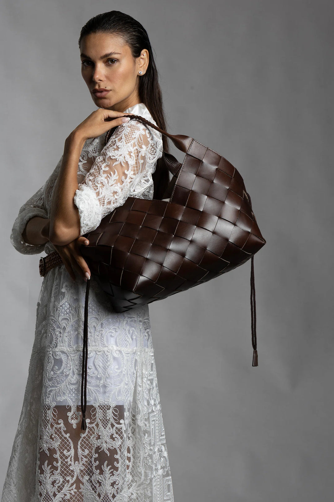 Dragon Diffusion - Castello Dark Brown - Woven Leather Bag Handmade