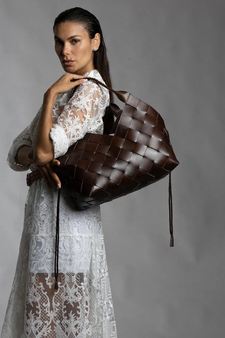 Dragon Diffusion - Castello Dark Brown - Woven Leather Bag Handmade