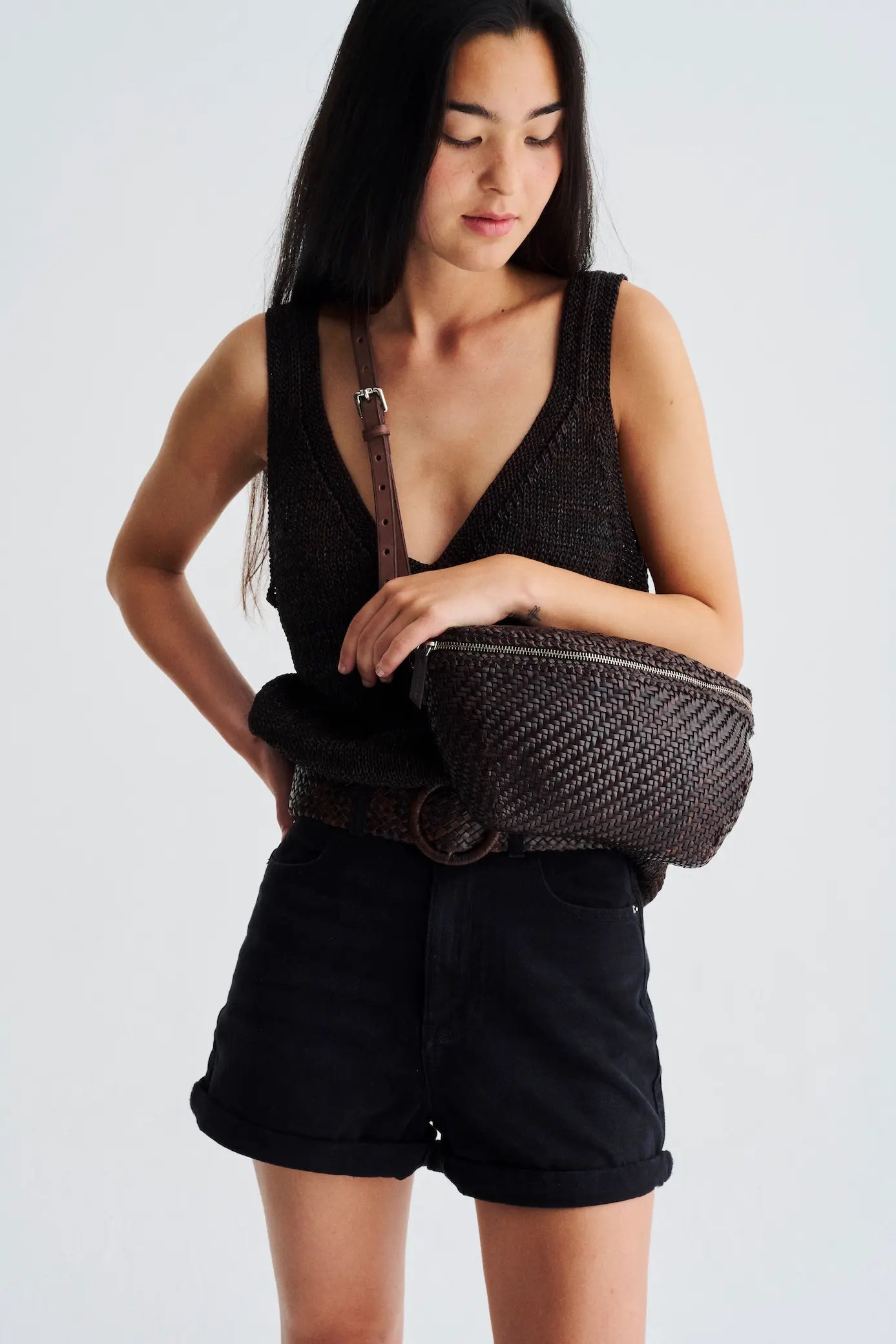 Dragon Diffusion - Egola Dark Brown Woven Leather Bag