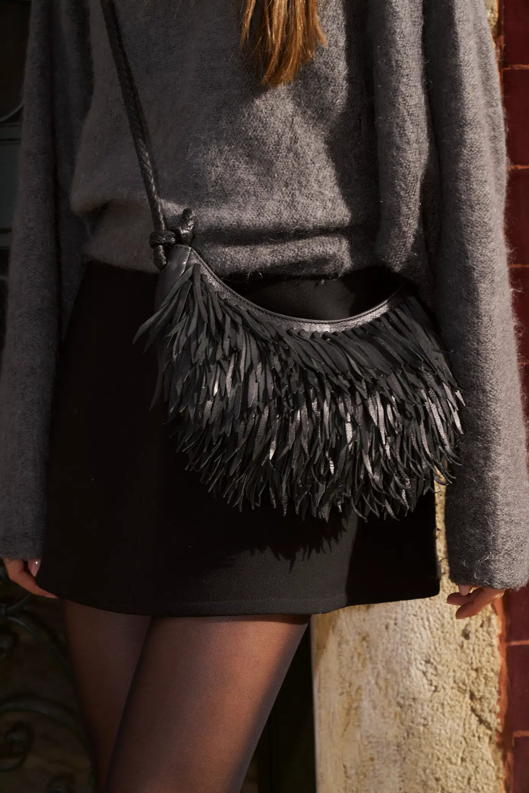 Dragon Diffusion - Fringe Sling Black - Woven Leather Bag Handmade