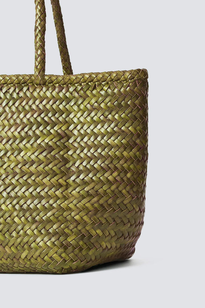 Dragon Diffusion woven leather bag handmade - Grace Basket Small Forest Green