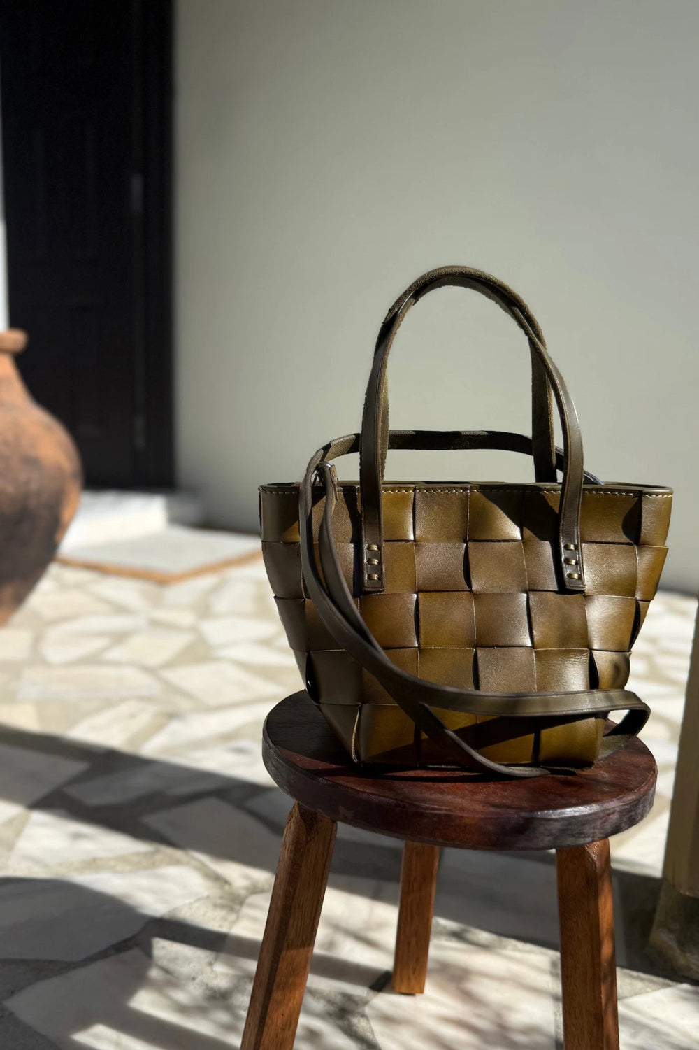 Dragon Diffusion - Woven Leather Bag - Japan Mini Leaf Green