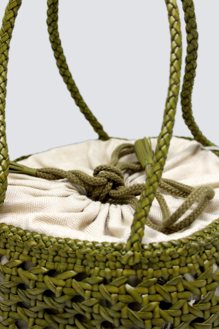 Dragon Diffusion - Juventus Bamboo Green - Woven Leather Bag Handmade