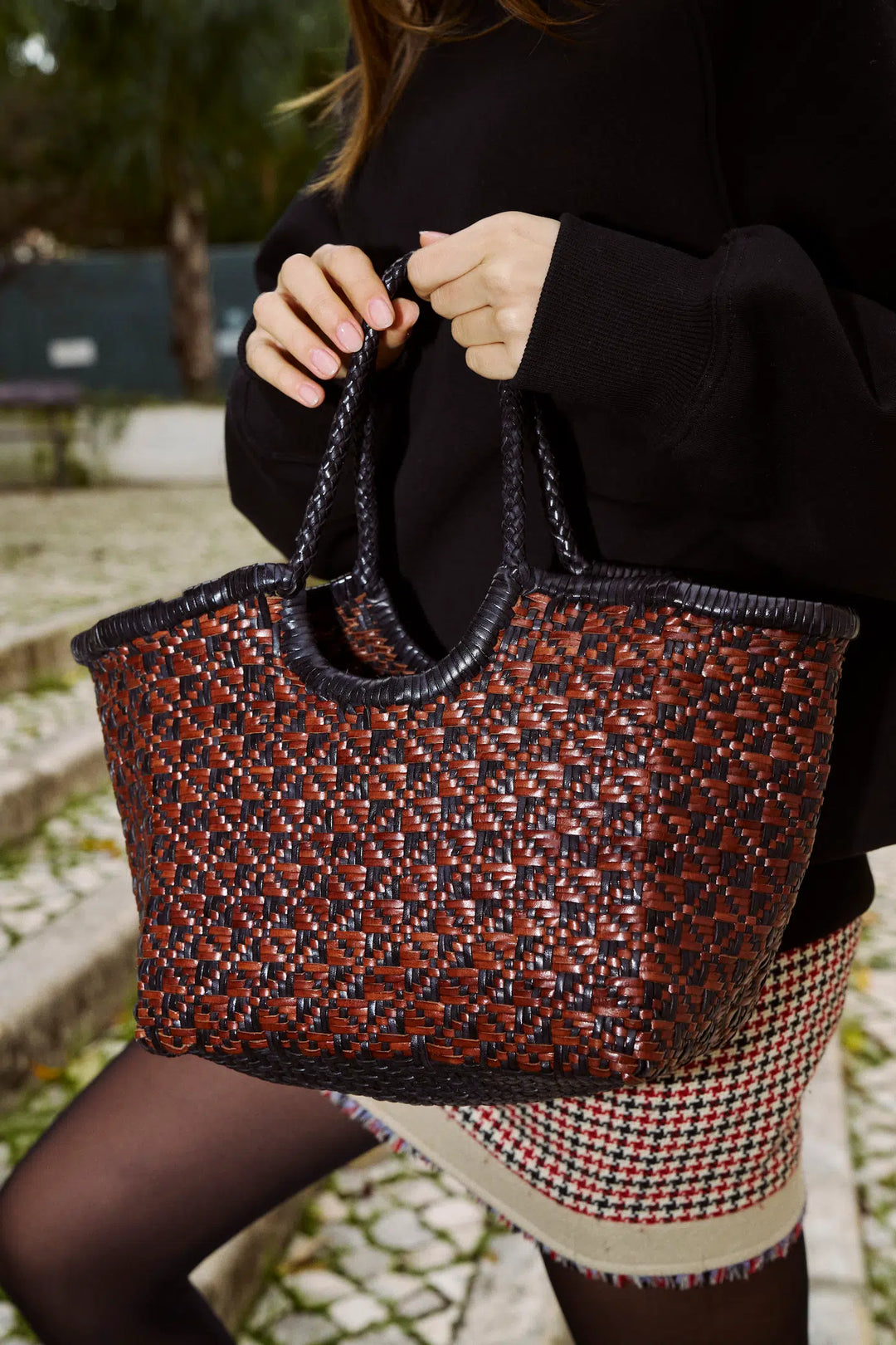 Dragon Diffusion - Maori Nantucket Small Bruciato / Black - Woven Leather Bag Handmade