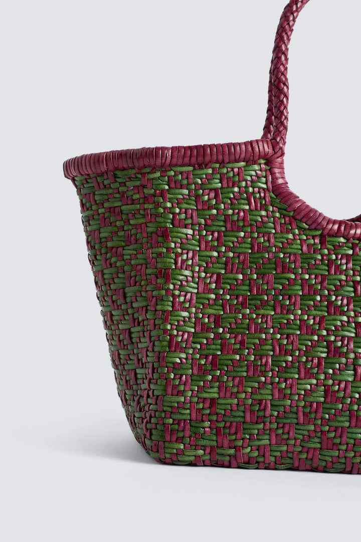 Dragon Diffusion - Maori Nantucket Small Leaf Green / Plum - Woven Leather Bag Handmade
