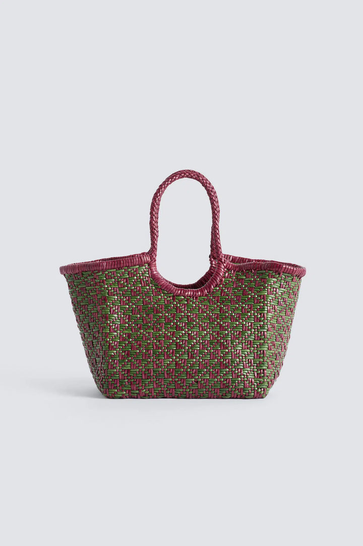 Dragon Diffusion - Maori Nantucket Small Leaf Green / Plum - Woven Leather Bag Handmade