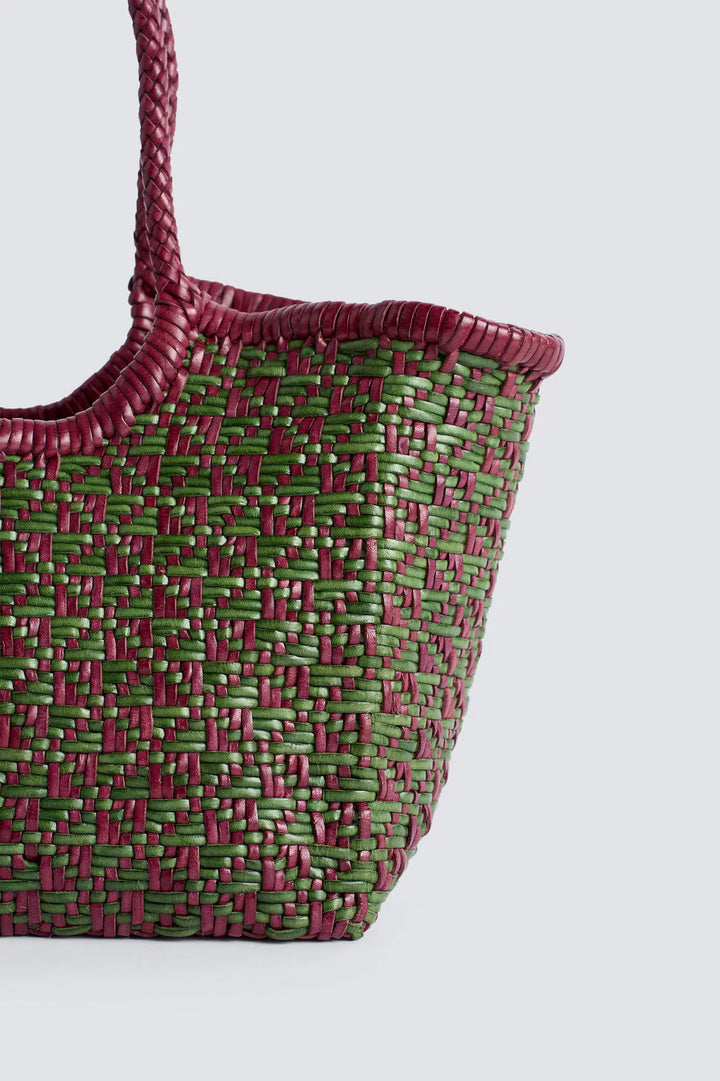 Dragon Diffusion - Maori Nantucket Small Leaf Green / Plum - Woven Leather Bag Handmade