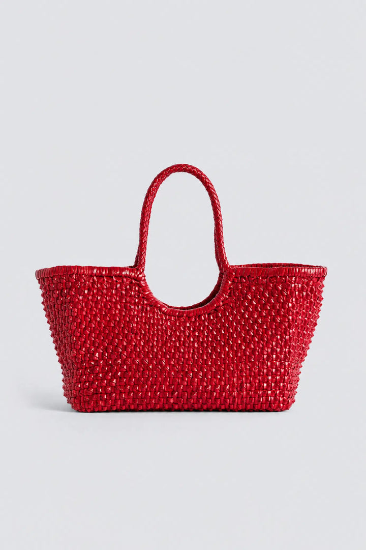 Dragon Diffusion - Nantucket Cactus Poppy Red - Woven Leather Bag Handmade
