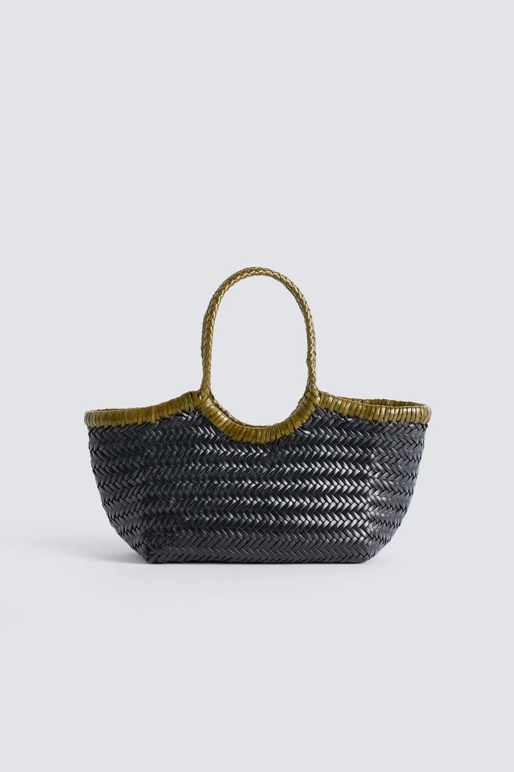 Dragon Diffusion - Nantucket Small Bi-Colour Black / Khaki - Woven Leather Bag Handmade