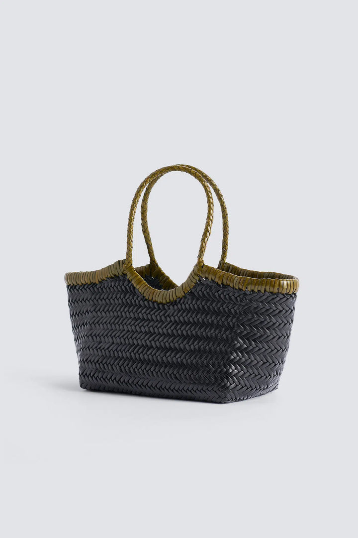 Dragon Diffusion - Nantucket Small Bi-Colour Black / Khaki - Woven Leather Bag Handmade