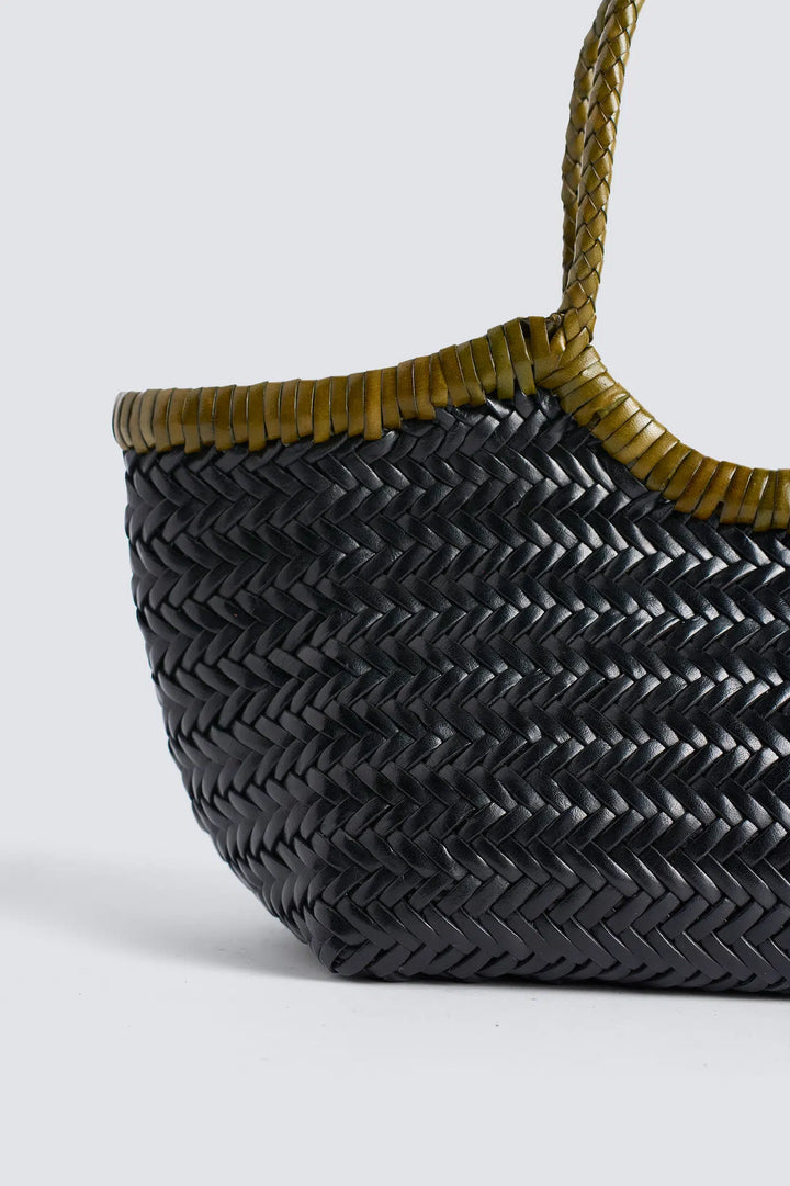Dragon Diffusion - Nantucket Small Bi-Colour Black / Khaki - Woven Leather Bag Handmade