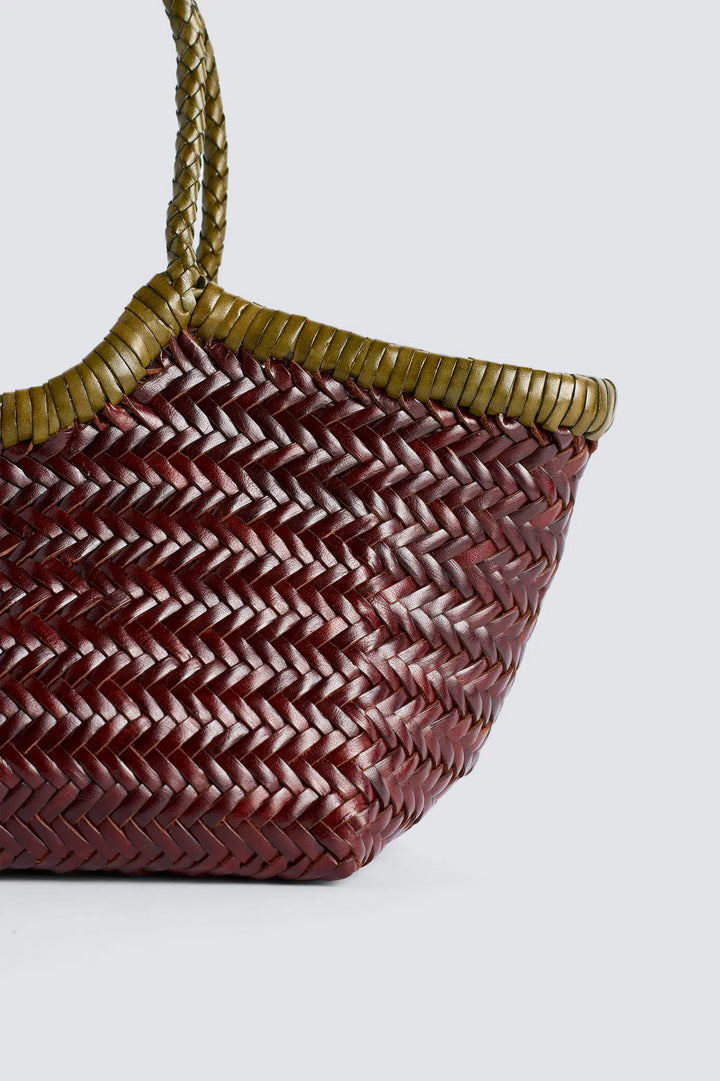 Dragon Diffusion - Nantucket Small Bi-Colour Bordo / Khaki - Woven Leather Bag Handmade