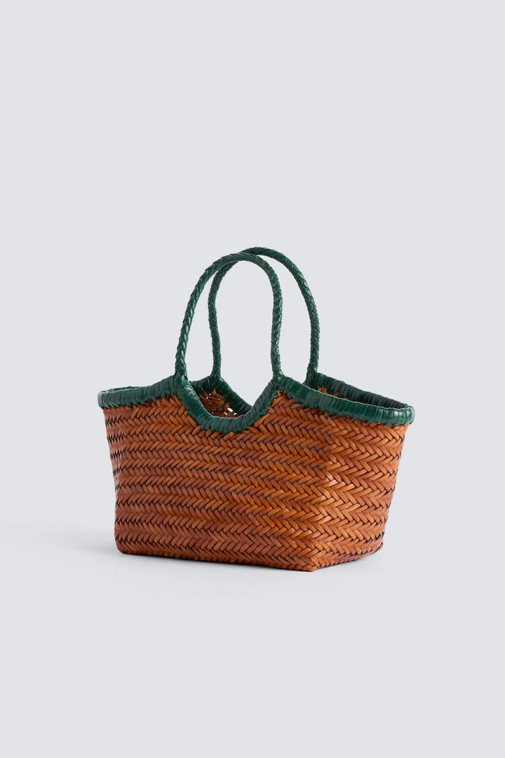 Dragon Diffusion - Nantucket Small Bi-Colour Tan / Forest - Woven Leather Bag Handmade