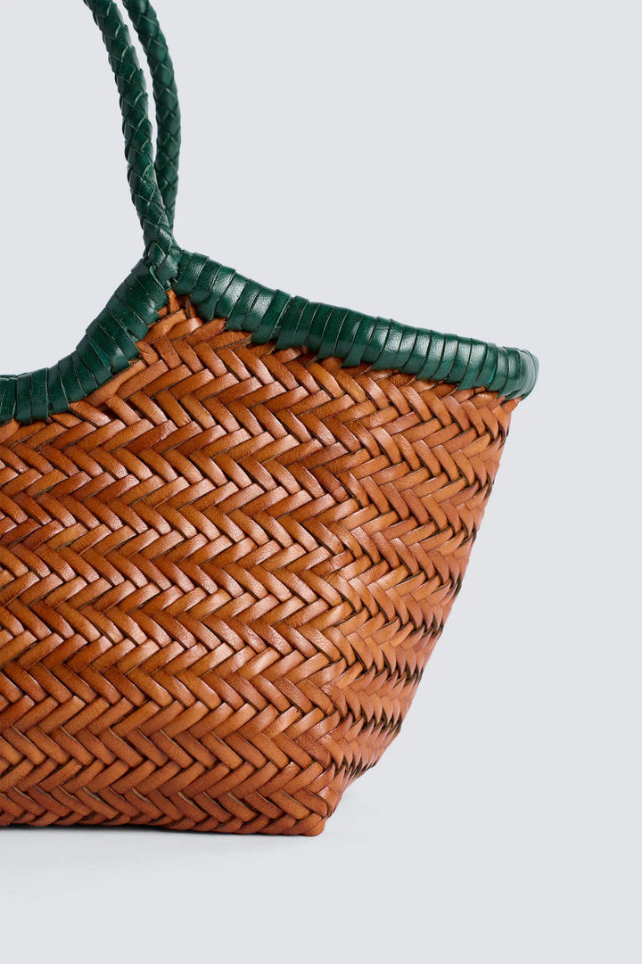 Dragon Diffusion - Nantucket Small Bi-Colour Tan / Forest - Woven Leather Bag Handmade