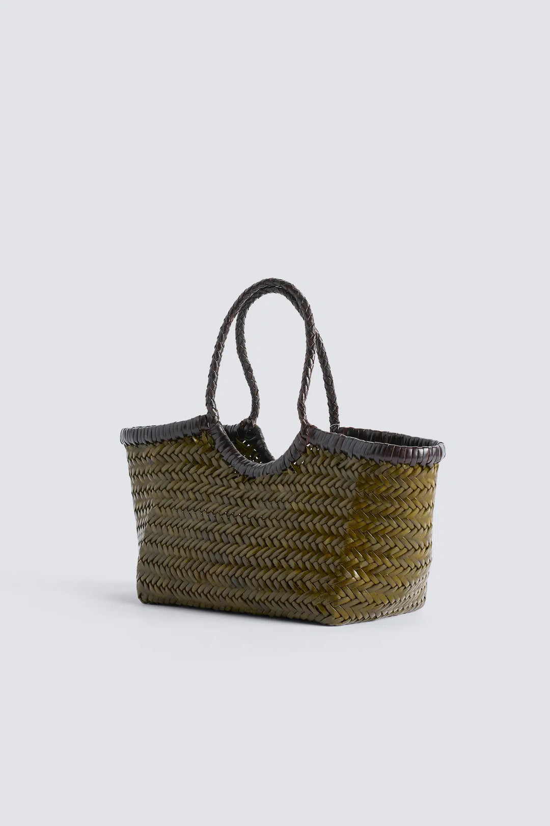 Dragon Diffusion - Nantucket Small Bi-Colour Khaki / Dark Brown - Woven Leather Bag Handmade
