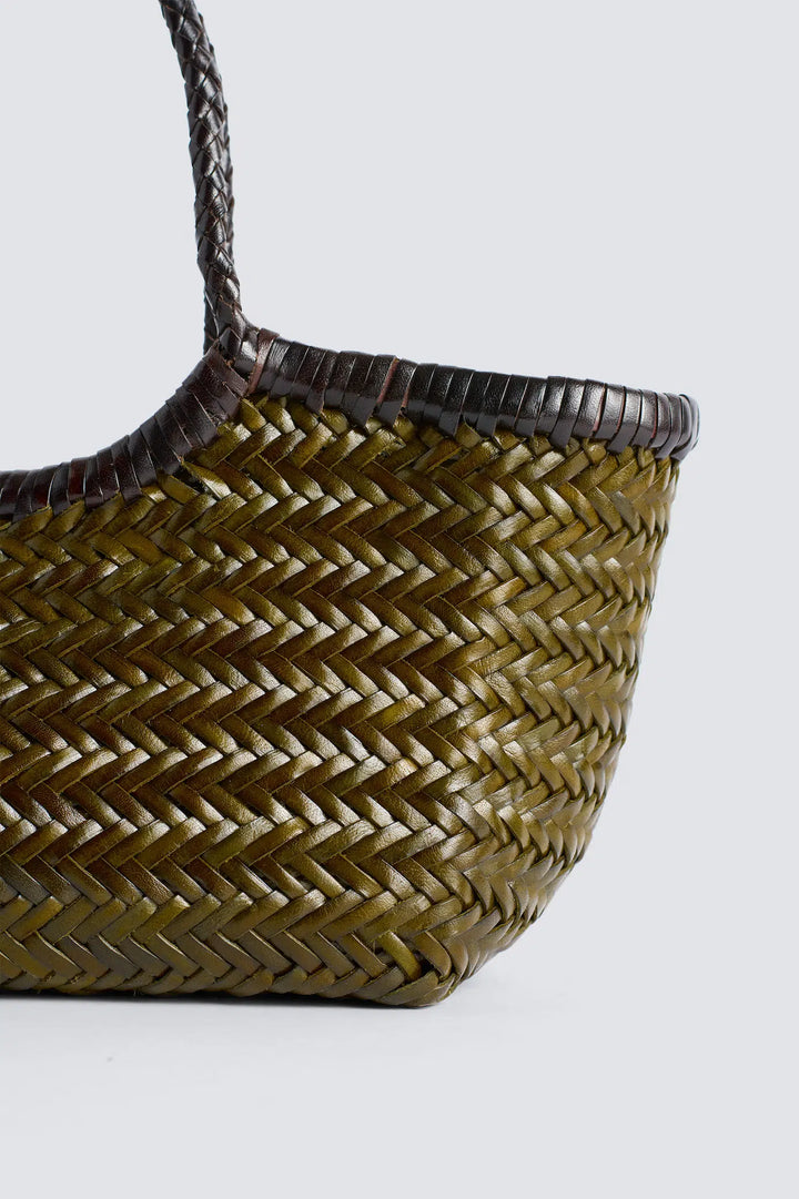 Dragon Diffusion - Nantucket Small Bi-Colour Khaki / Dark Brown - Woven Leather Bag Handmade