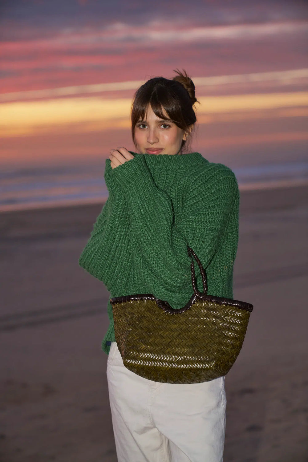 Dragon Diffusion - Nantucket Small Bi-Colour Khaki / Dark Brown - Woven Leather Bag Handmade