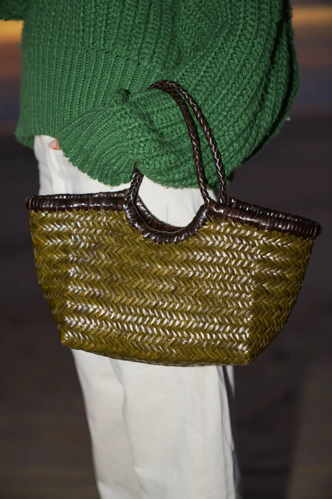 Dragon Diffusion - Nantucket Small Bi-Colour Khaki / Dark Brown - Woven Leather Bag Handmade