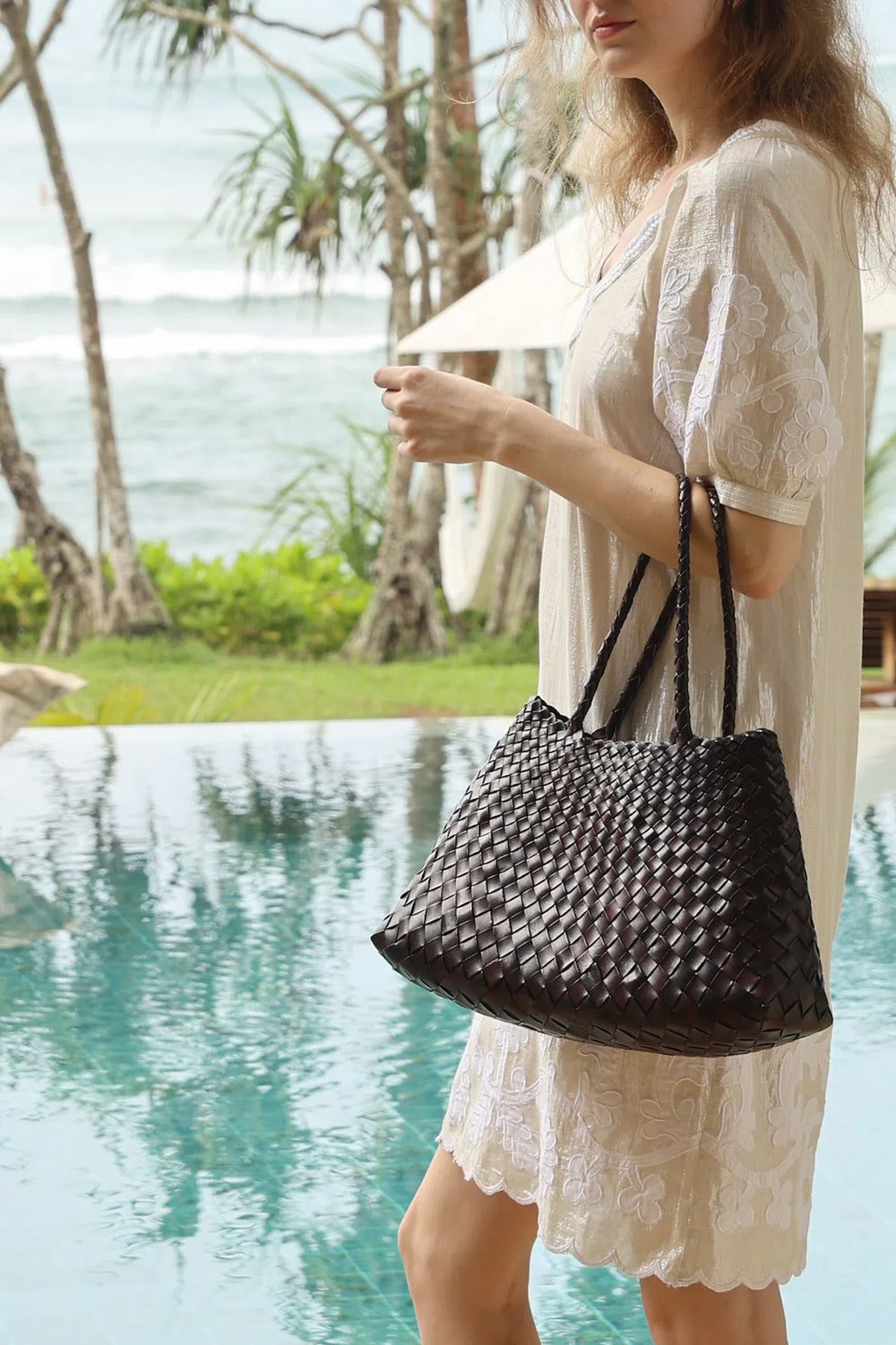 Dragon Diffusion - Woven Leather Bag - Santa Croce Big Dark Brown