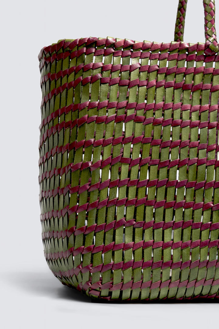 Dragon Diffusion - Terrafino Khaki/Fushia - Woven Leather Bag Handmade