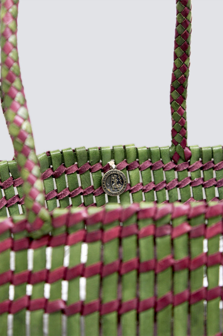 Dragon Diffusion - Terrafino Khaki/Fushia - Woven Leather Bag Handmade