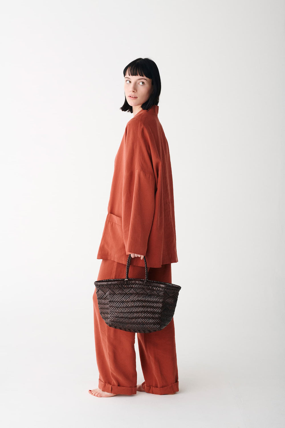 Dragon Diffusion woven leather bag handmade - Triple Jump Small 6 Lines Dark Brown
