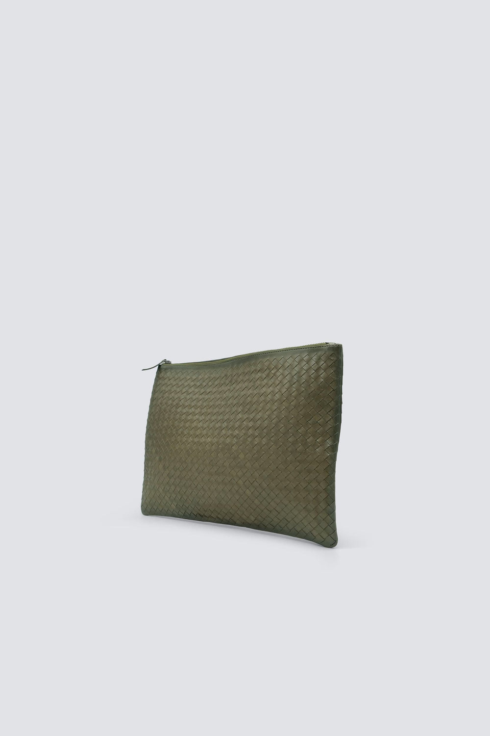 Dragon Diffusion - Woven Leather Pochette Handmade - A4 Pochette Green
