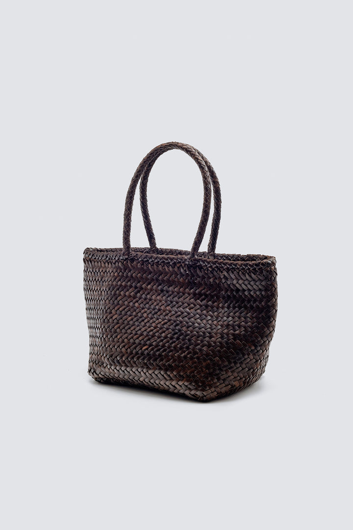 Dragon Diffusion woven leather bag handmade - Grace Basket Small Dark Brown