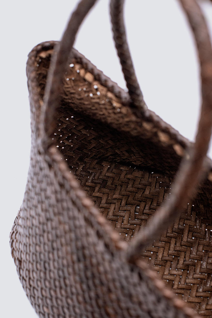 Dragon Diffusion woven leather bag handmade - Grace Basket Small Dark Brown