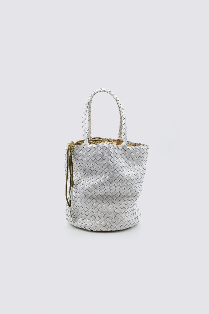Dragon Diffusion woven leather bag handmade - Jackie Bucket Lining White